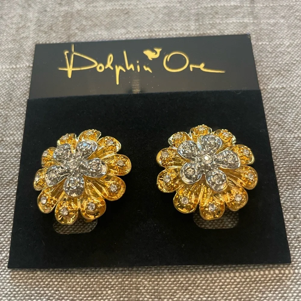 Dolphin Ore Gold and Silver Flower Earrings